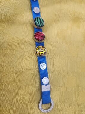 MOGO Snap Charm  Bracelet Blue Band + 7 Enamel Charms Lot Preowned